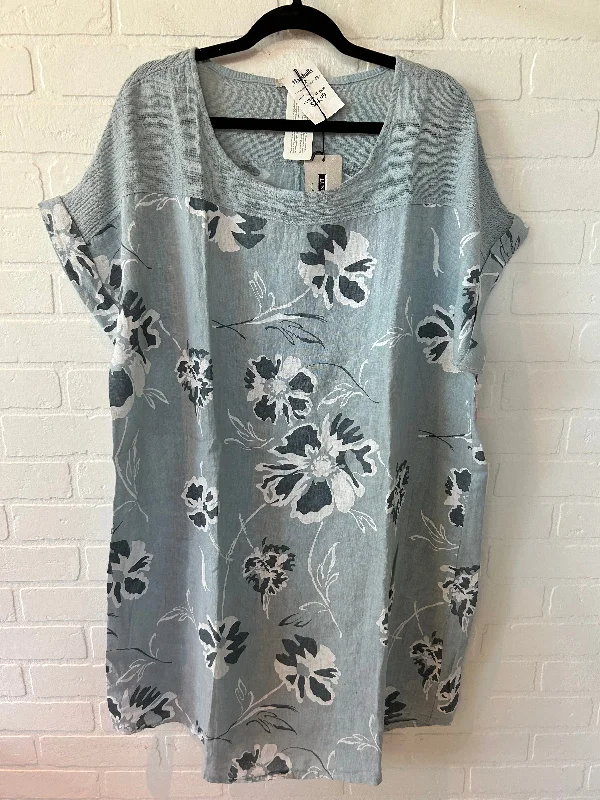 Blue & White Dress Casual Short Clothes Mentor, Size 1x Tunics Summer linen