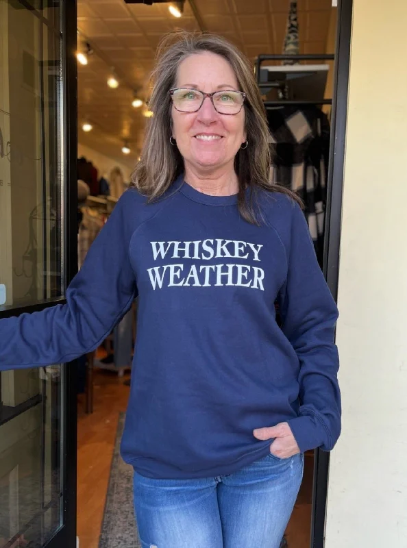 Whiskey Weather Crewneck Sweatshirt [Navy] Hoodie with Drawcord Adjustable Secure