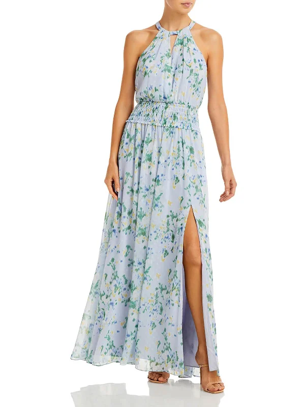 Womens Floral Long Evening Dress Tunics Silk luxurious