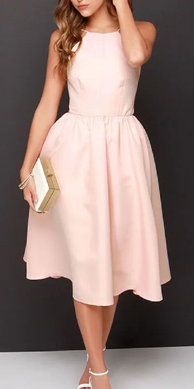 Simple A-line Pink Backless Tea Length Homecoming Dresses Party Dress cg4099 Tunics Fall fleece