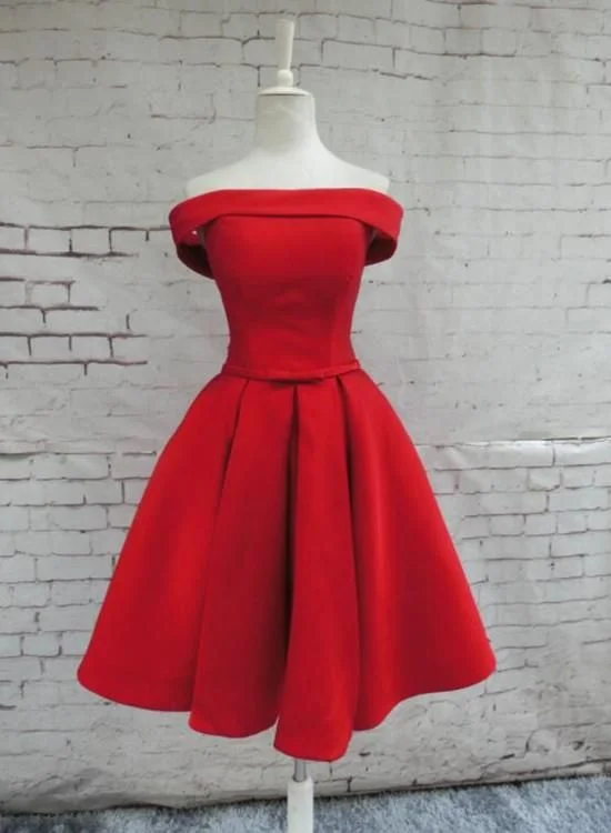 Red Satin Homecoming Dresses, Off Shoulder Party Dress vg4035 Tunics Floral girly