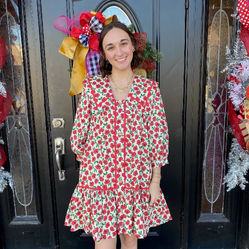 Red Poppy Ruffle Dress Tunics Stylish modern