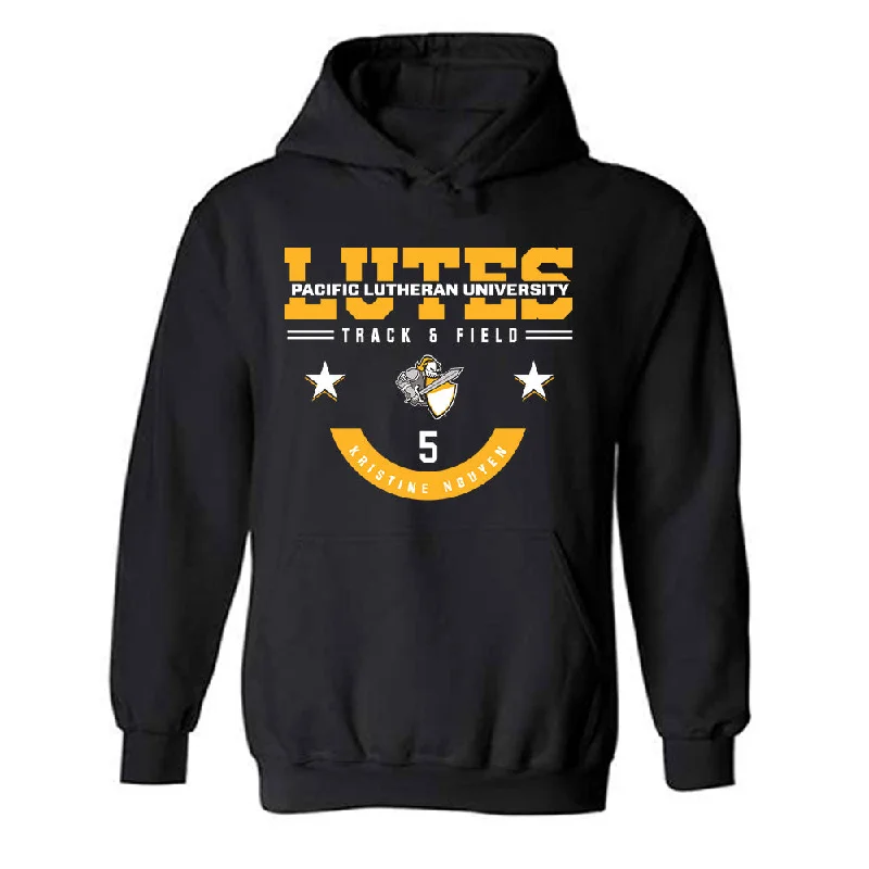 PLU - NCAA Women's Track & Field (Outdoor) : Kristine Nguyen - Hooded Sweatshirt Classic Fashion Shersey Hoodie with Typography Text Message