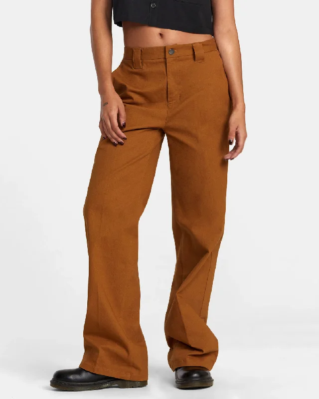 Coco Wide Leg Pants - Workwear Brown Stretch Fit Pants
