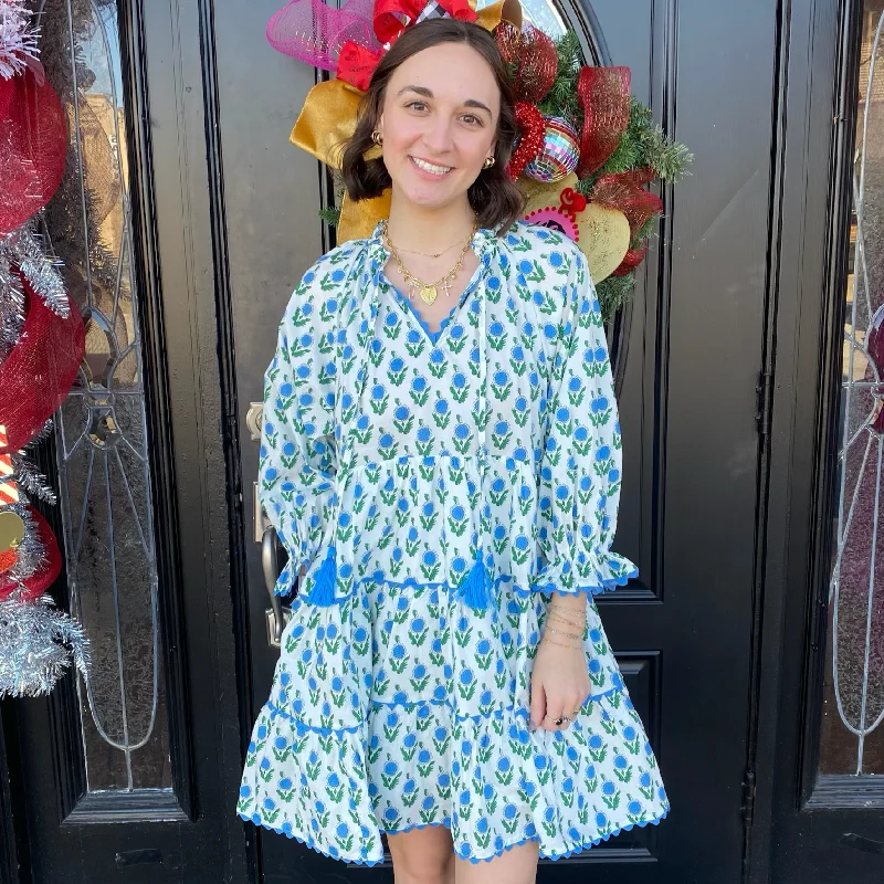 Blue Peony Dress Elegant Long Evening