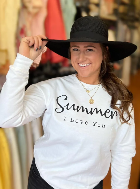 I Love Summer Crewneck Sweatshirt [White] Hoodie with Longline Fit Extended Stylish
