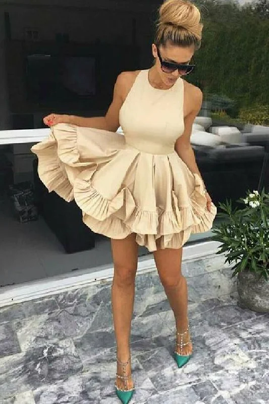 A-Line Party Dress, Champagne Homecoming Dress, Sleeveless Homecoming Dress  cg342 Tunics Gym athletic