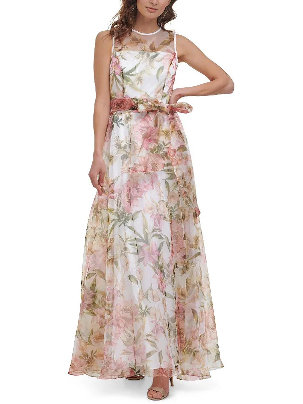 Petites Womens Belted Maxi Evening Dress Tunics Luxurious high-end
