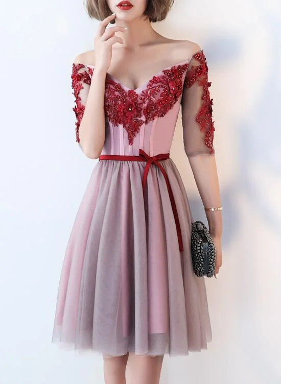 Elegant Pink Tulle V-Neckline Party Dress 2020, Pink Short homecoming Dress  cg5753 Tunics Ceremony elegant