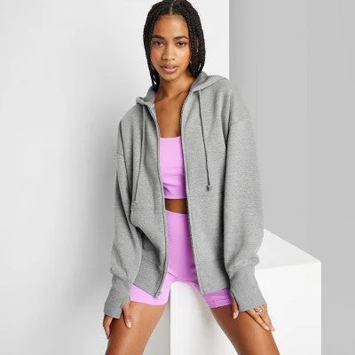 New - Women's Oversized Sweatshirt - Wild Fable Heather Gray L Hoodie with Sequins Glamorous Eye-catching