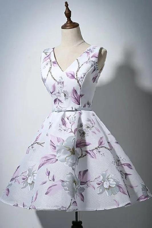 A-Line Party Dress, homecoming Dress White, Cute Party Dress, V Neck Wedding Dresses cg2364 Tunics Stylish modern