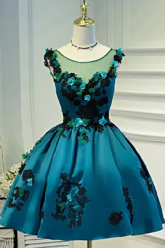 Satin Deep Green Vintage Sheer Appliques Homecoming Dresses Party Dress cg3644 Tunics Review highly