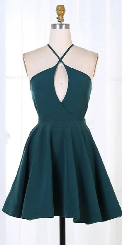 Dark Green Short Satin Homecoming Dresses Party Dresses  cg2106 Shift Classic Vintage