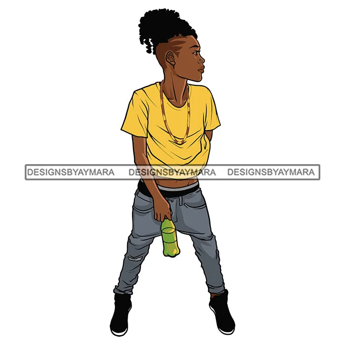 Nubian Woman Holding Cold Drink Bottle Boy Haircut Dressing Pant Shirt Melanin Black Girl Magic African American Lady SVG JPG PNG Vector Clipart Cricut Silhouette Cut Cutting Trendy Palazzo Pants