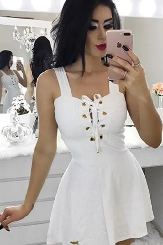 White Satin Short homecoming Dress,A-Line Square Homecoming Dress,Party Dress cg1094 Tunics Luxurious premium