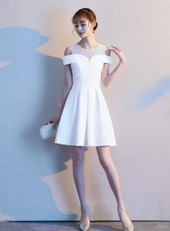 Cute White Off The Shoulder Knee Length Party homecoming Dress, Wedding Party Dress cg2294 Tunics Practical easy-care