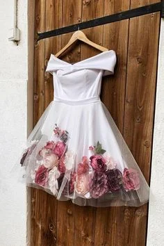 White Tulle Applique Short Party Dress Long Sleeve Homecoming Dresses with Flowers  cg7121 Tunics Chinos classic