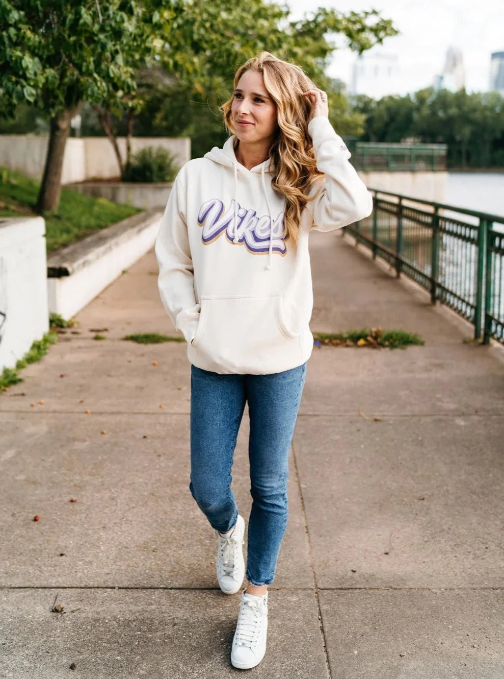 Vikes Retro Hoodie [Bone] Hoodie with Tied Waist Feminine Flattering