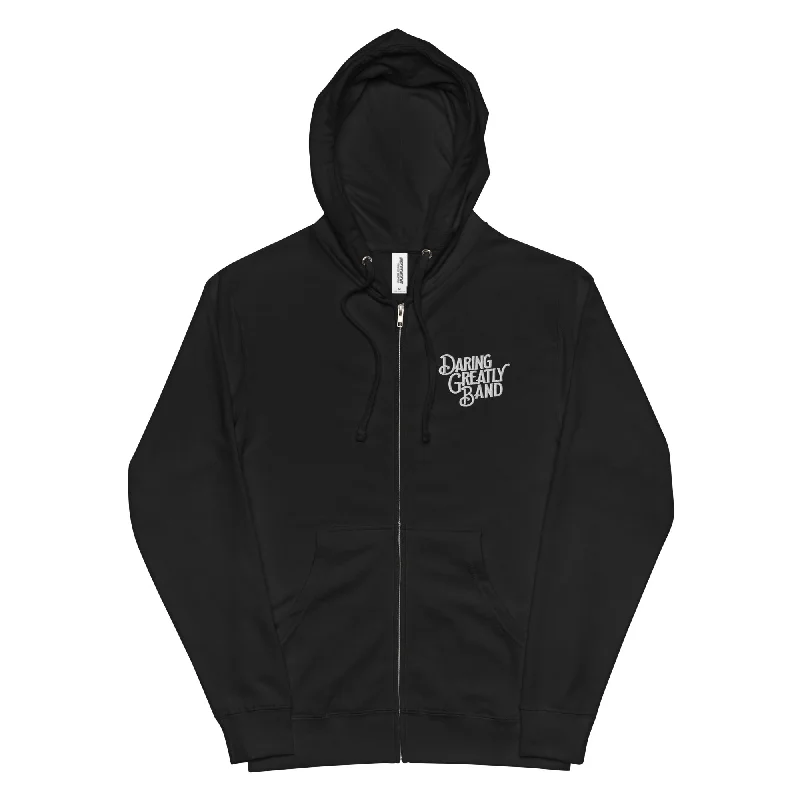 DARING GREATLY BAND fleece zip up hoodie Hoodie with Frayed Bohemian Relaxed