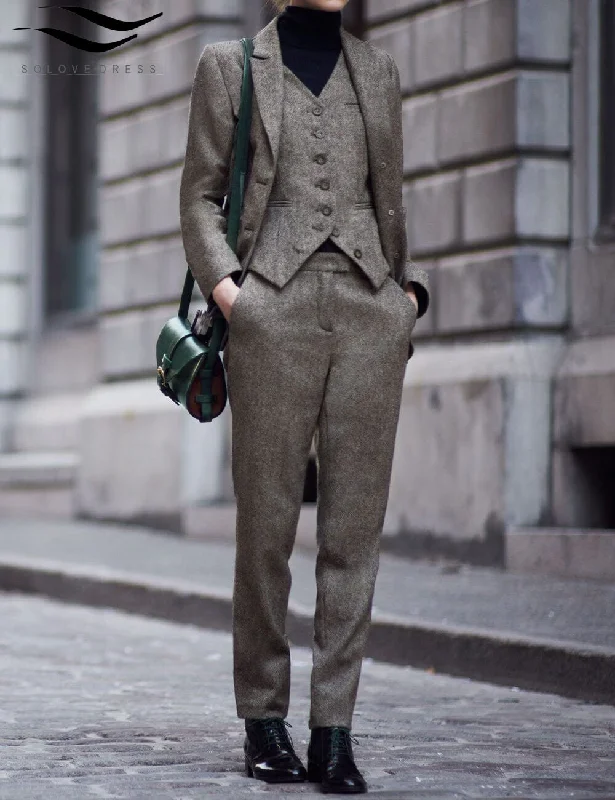 3 Piece Fashion Slim Notch Lapel Women's Suit (Blazer+Vest+Pants) Fashionable Track Pants