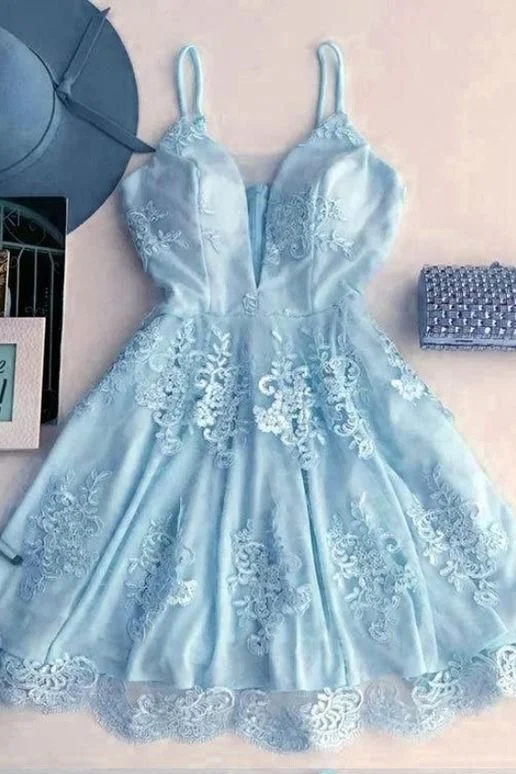 light blue homecoming dress,short homecoming dress ,v-neck cocktail dress,semi formal dresses,elegant party dress cg475 Tunics stripes playful