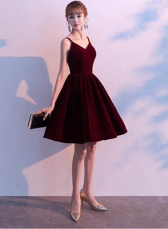 Lovely Velvet Burgundy Short Straps Homecoming Dress, Lovely Short Wedding Party Dress cg3799 Tunics Formal black