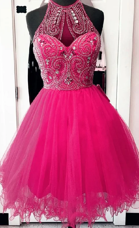 Elegant Crystal Beaded Tulle Short Party Dress, Short Homecoming Dress   cg5613 Tunics Handmade artisanal