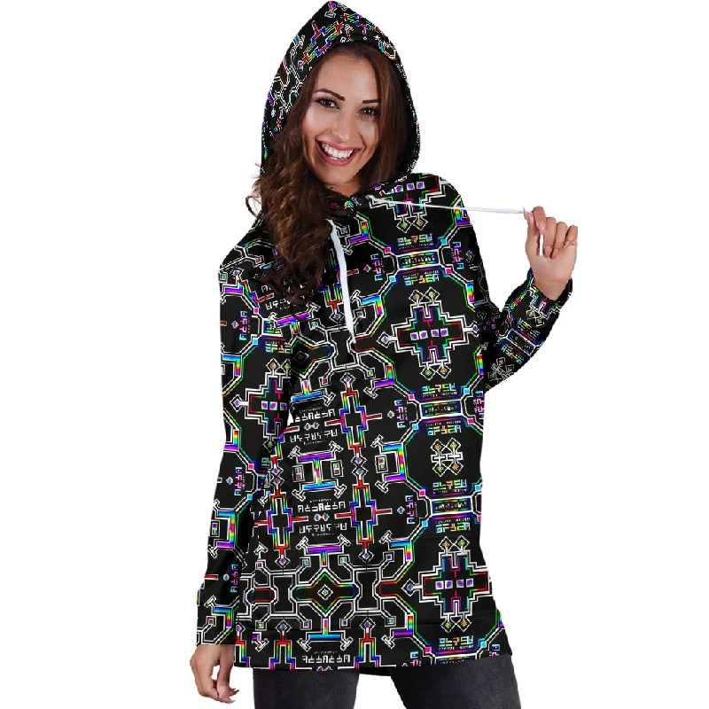 Prismatic Grid Women's Hoodie Dress Hoodie with Reflective Safety Nightwear