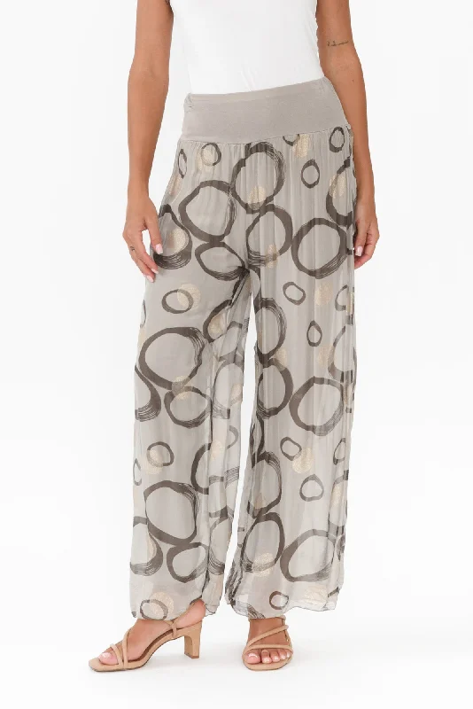 Reba Taupe Circle Silk Layer Pants Classic Stretch Pants
