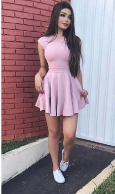 A-Line Crew Cap Sleeves Short Homecoming Party Dress with Pockets cg869 Chiffon Maxi Beach