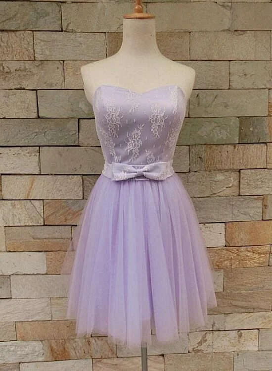 Beautiful Lavender Tulle And Lace Cute Party Dress, Sweetheart Party homecoming Dress With Bow  cg4832 Tunics Office stylish