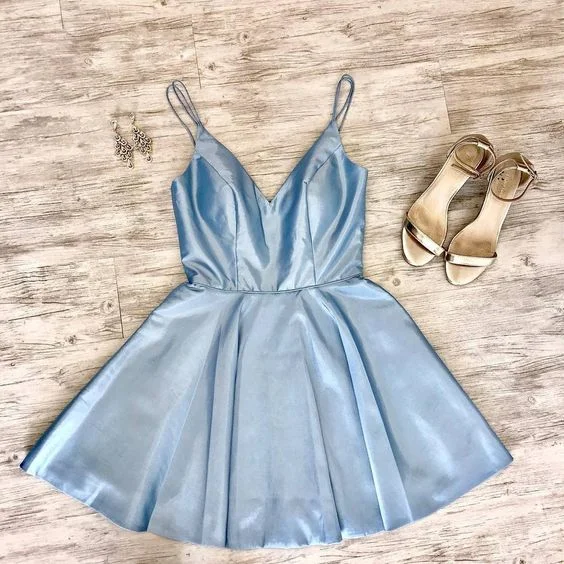 Double Straps Short Sky Blue homecoming Party Dress cg1841 Tunics stripes playful