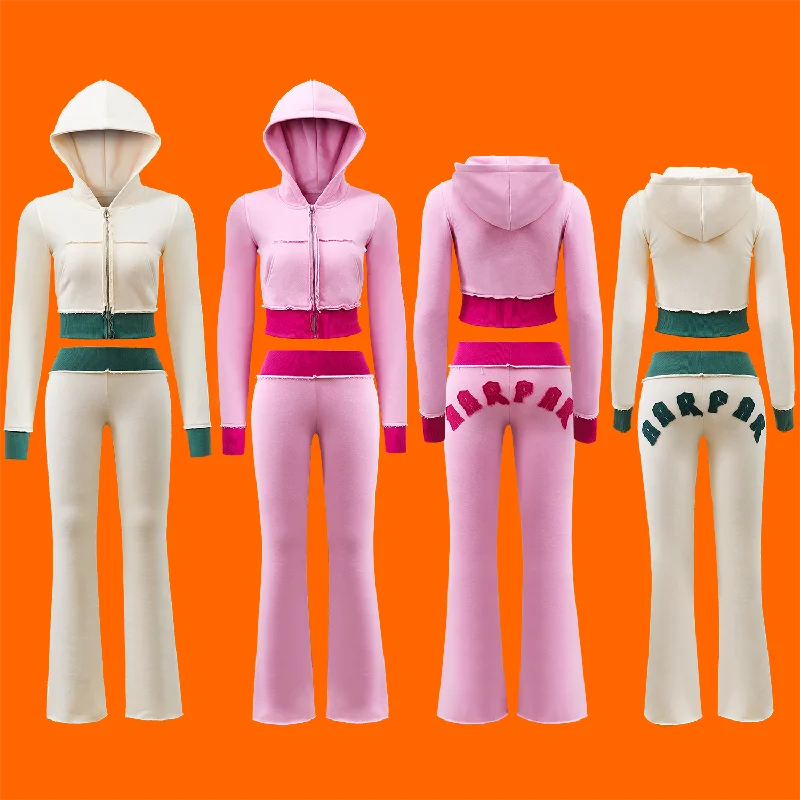 Manufacturer /Custom / OEM/ODM women cropped zip hoodie sets Hoodie with Drawcord Adjustable Secure