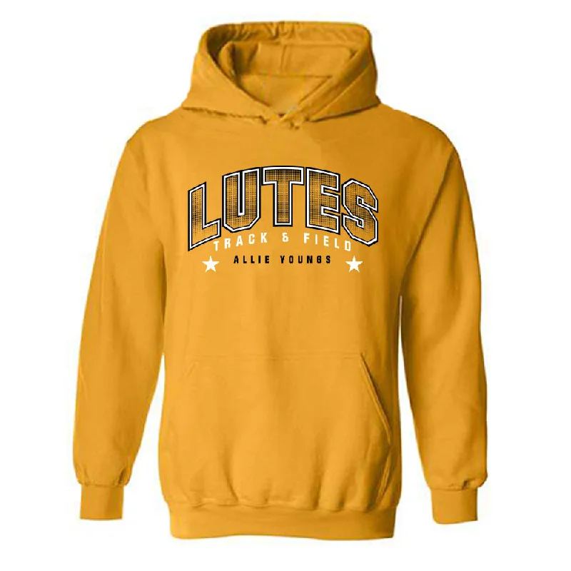 PLU - NCAA Women's Track & Field (Outdoor) : Allie Youngs - Hooded Sweatshirt Classic Fashion Shersey Hoodie with Distressed Vintage Worn