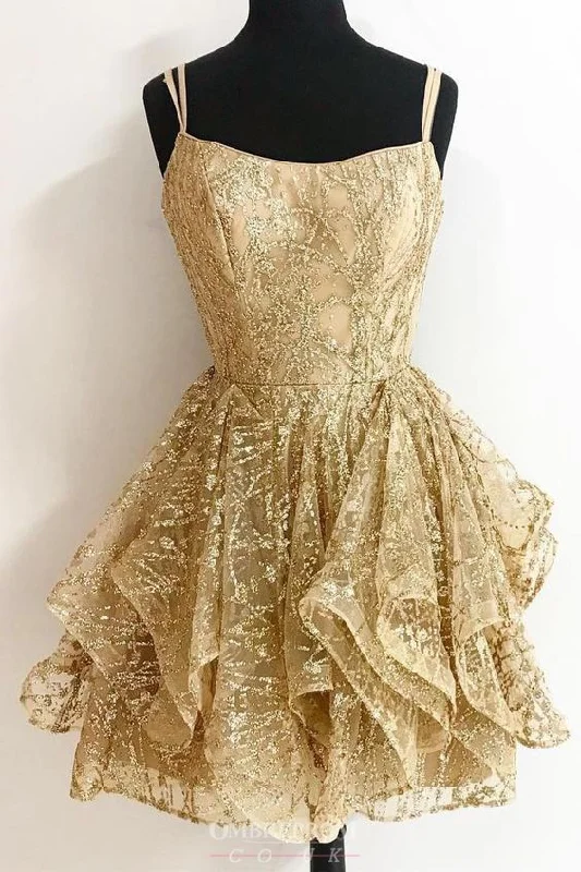A-line Sequins Gold Short homecoming Dresses Glitter Cocktail Party Dress cg2053 Boat Neckline Classic