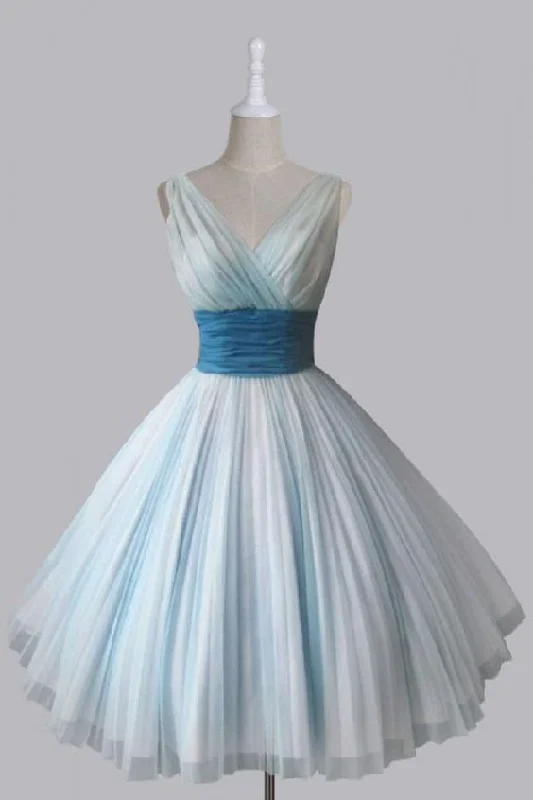 Homecoming Dresses Chiffon, Vintage Short V-neck 50s Chiffon Light Sky Blue Homecoming Party Dress cg2259 Glittery Long Formal