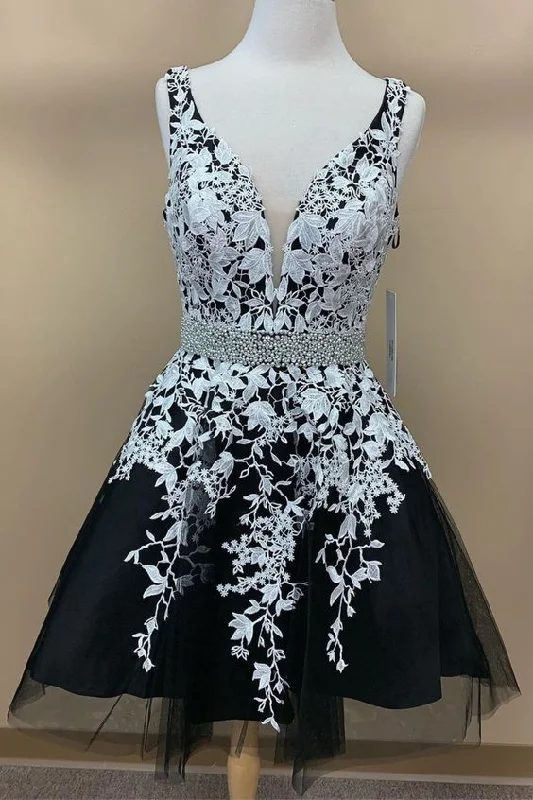 2019 Short HOmecoming Dresses, Black and White Lace Homecoming Dresses Party Dresses  cg2376 Tunics Chic elegant