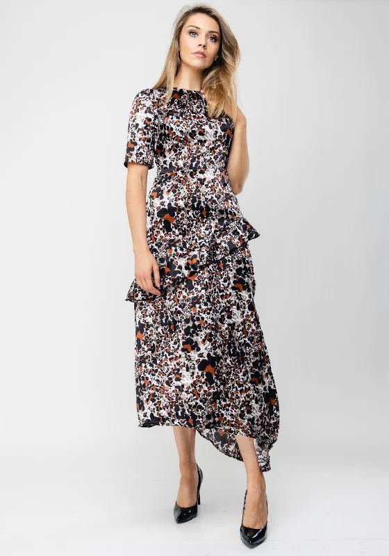Seventy1 Abstract Print Satin Long Dress, Black Tunics Bridal satin