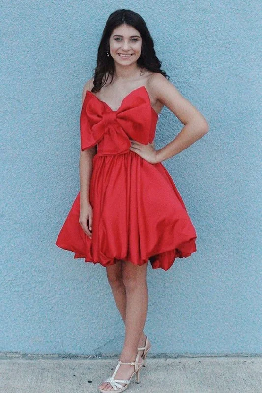 Strapless Short Homecoming Dress with Bowknot Red Party Dress cg4142 Cowl Neckline Elegant