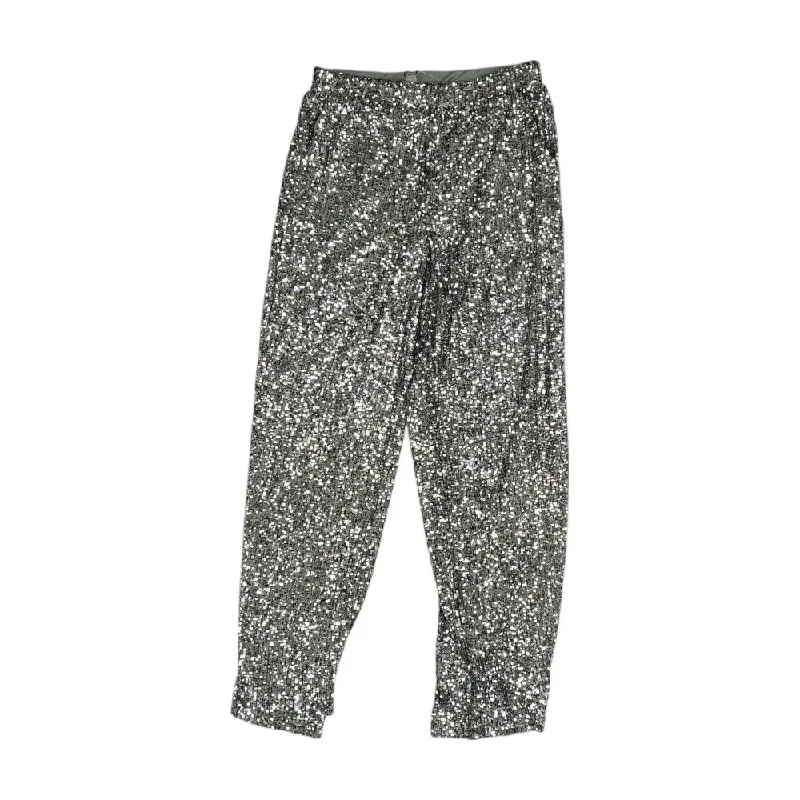 Silver Solid Dress Pants Trendy High-Waist Trousers