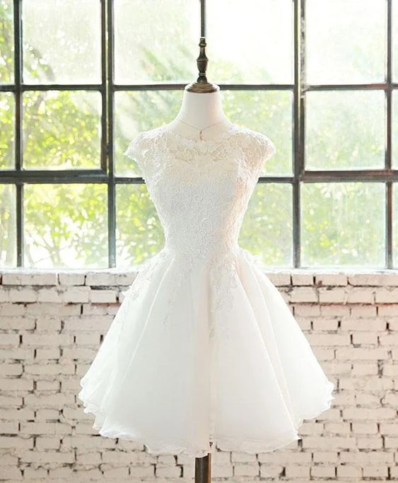 White lace tulle short party dress, homecoming dress  cg7135 Tunics Distressed trendy