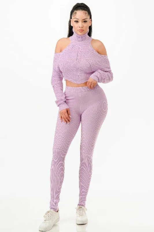 Knit Top & Pants Set Relaxed High-Waist Trousers