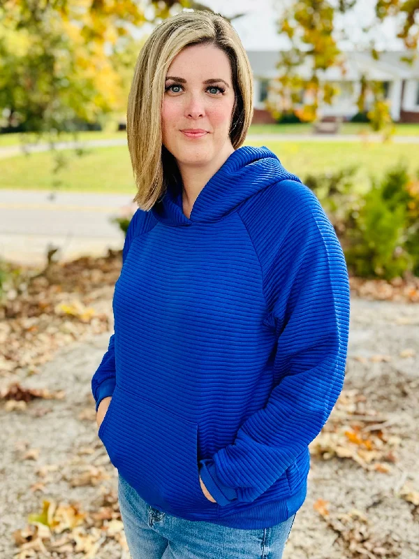 Royal Blue Kangaroo Pocket Long Sleeve Hoodie Hoodie with Typography Text Message