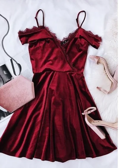 Burgundy Spaghetti Short Dress,Chic Evening Dress,Fashion Homecoming Dress,Party Dress cg815 High-Low Hemline Casual