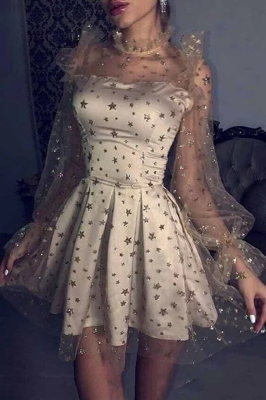 Party Dresses Tulle Long Sleeves Star Homecoming Dress cg1736 Tunics Fleece cozy