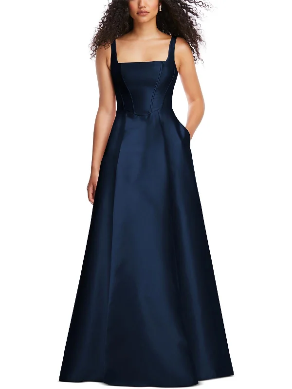 Womens Boned Bodice Square Neck Evening Dress Boatneck Modish Everyday