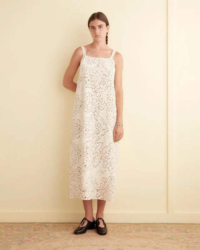 Lace Fence Dress Square Neckline Feminine
