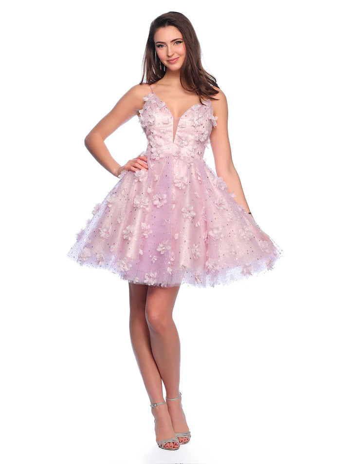 Dave & Johnny 11751 A Line 3D Flower Homecoming Dress shimmer Cocktail Gown Sheer Tunics Chinos classic