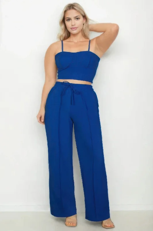 Plus Bustier Crop Cami Top & Slant Pocket Straight Pants Fashionable Track Pants