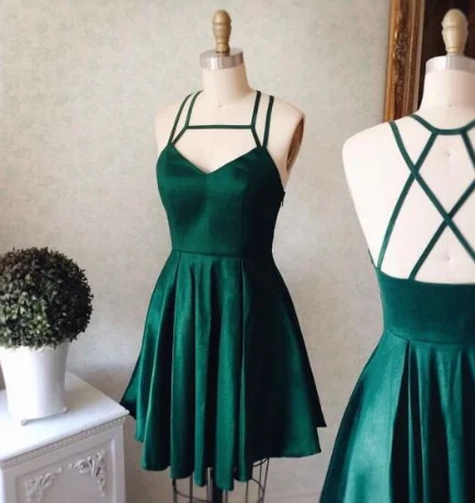 Emerald Homecoming Dress,Short Party Dress,Green Straps Formal Dress,V neck Short homecoming Dress cg905 Tunics Practical easy-care